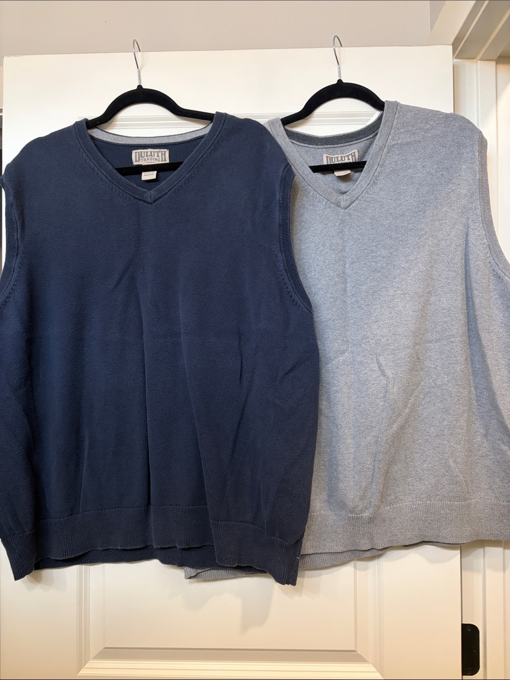 Duluth Trading Co V-Neck Sweater Vests in Navy & Light Gray